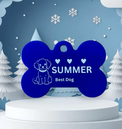 Blue Metallic Dog Tag - Stylish, Customizable, and Durable