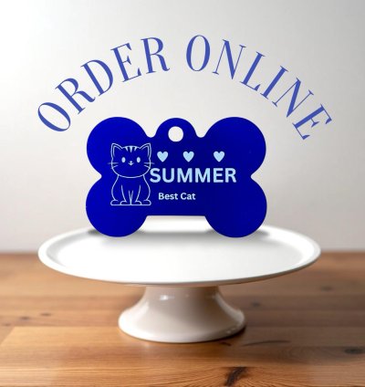 Blue Metallic Cat Tag - Elegant, Customizable, and Durable